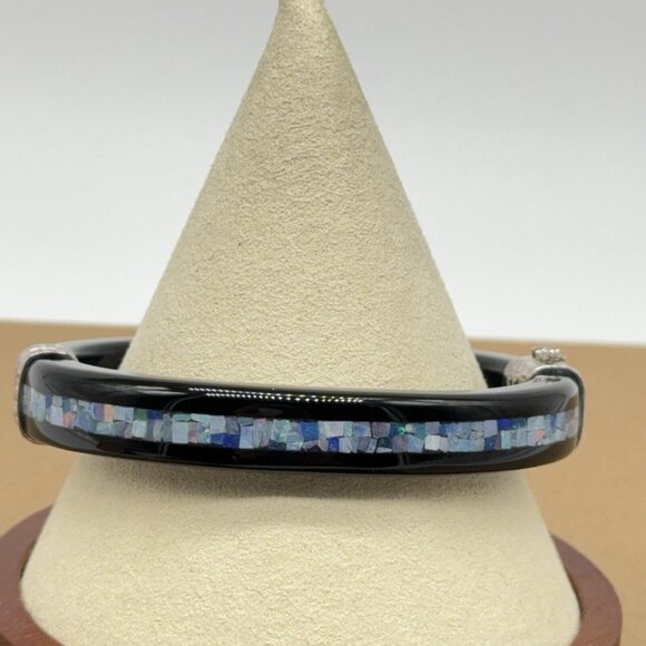 Jay King Bracelet Opal Mosaic Inlay Black Agate Micro Hinged Bangle Sterling 7.5 - Picture 7 of 10
